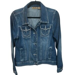 Wrangler Western Denim Embroidered Pockets Jean Denim Jacket Women Size M